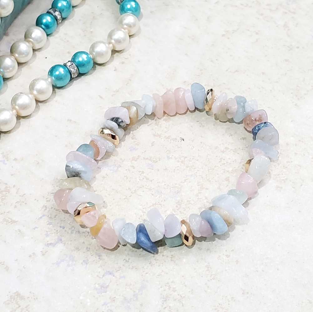 Genuine Morganite Beryl & Hematite Stone Bracelet - Picture 4 of 12